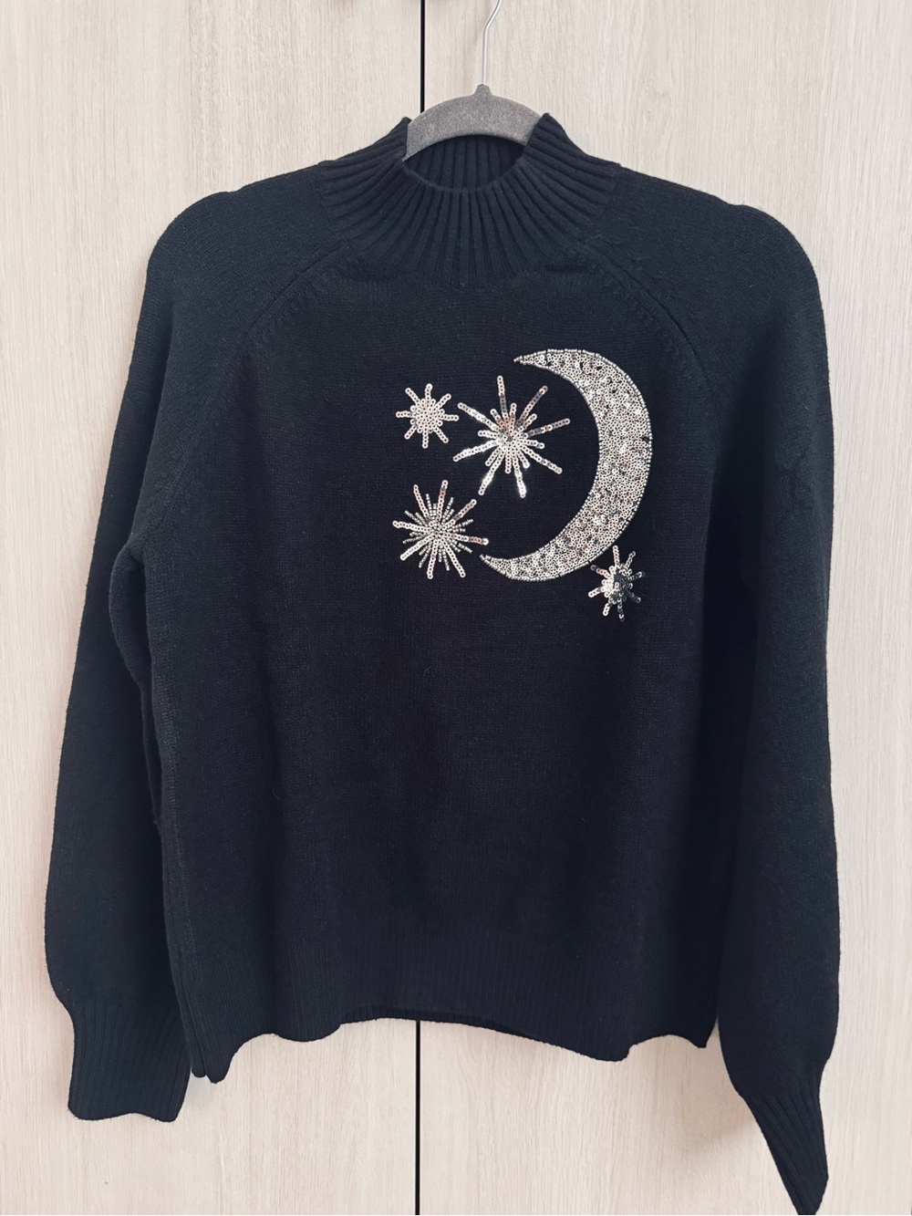 G by Giuliana Black Mock Neck Sweater with Silver Moon & Star Embellishment Sz M